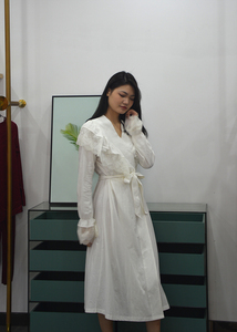 GUIXIU 100% abito di <span class=keywords><strong>cotone</strong></span> per le signore lunghe <span class=keywords><strong>vestaglia</strong></span> un abito lungo decorato con pizzo unico - Product Image 6