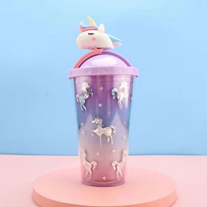 New <b>Unicorn</b> Eco-Friendly PP Plastic Unisex Drinking <b>Bottle</b> Cute Cartoon Handy Cup Direct Drinking Straw Boiling <b>Water</b> Safe - Product Image 2