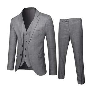 2022 Wholesale Men's <strong>Light</strong> Grey Plaid Single Breasted Breathable Italian Style Business Wedding <strong>Suit</strong> Slim Fit Button Fly Made - Product Image 3