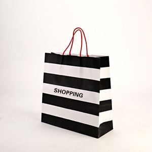 Bolsa de Papel para Compras Negra y Blanca de Alta Calidad con Asa Retorcida, Bolsas de Papel Kraft Económicas con Logotipo Personalizado Impreso, Bolsas de Papel Kraft para Cosméticos - Product Image 3