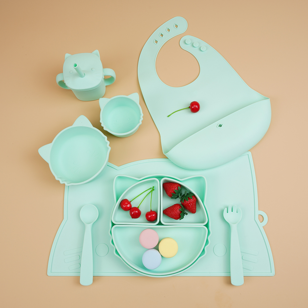En forme de chat - Vaisselle (ensemble de 9 pièces) - Vert turquoise clair