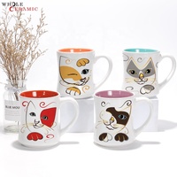 Bonne Qualité Dessin Animé 3D Chat Tasse À Café En Céramique avec Couvercle et Cuillère Petite QUANTITÉ MINIMALE DE COMMANDE Personnaliser
