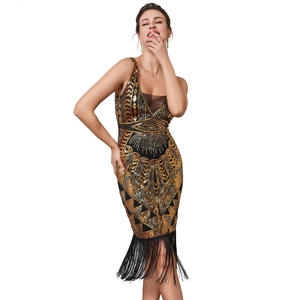 Abito da sera in cashmere con paillettes, stile anni '20 Gatsby, con nappe, spalline sottili, diamanti, elegante, a tubino, lunghezza al ginocchio, per feste di <span class=keywords><strong>Capodanno</strong></span> - Product Image 5