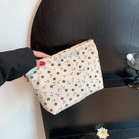 Vente en gros de sac à cosmétiques plat floral en velours côtelé pour femmes, pochette de rangement pour pinceaux de maquillage de grande capacité, organisateur de maquillage doux