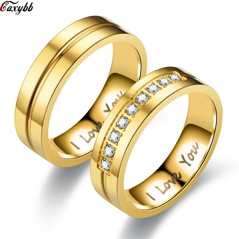 Anneaux de mariage pour femmes hommes Couple promesse bande en acier inoxydable anniversaire fiançailles Bijoux Alliance Bijoux