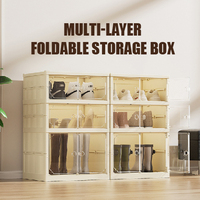 Boîte de rangement pour chaussures pliable, organisateur de chaussures en plastique empilable avec portes magnétiques transparentes, grande capacité, gain de place, armoire à chaussures