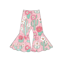 Vente en gros usine de vêtements personnalisés pour filles et enfants, pantalons patte d'éléphant taille haute pour bébés filles, en tissu confortable, avec imprimé tendance Westward