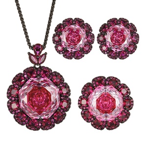 Parure de bijoux écologiques en cuivre anti-ternissement, zircon rose 18-16mm, motif nid d'oiseau, durable, de luxe, haut de gamme, avec pendentif et boucles d'oreilles - Product Image 1