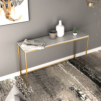 Table console de salon de luxe moderne et durable en métal doré, acier inoxydable, avec plateau en marbre
