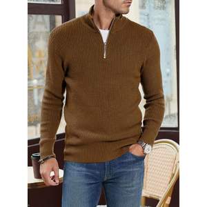 JMIERR Pull en tricot à col roulé léger pour homme, col montant à fermeture éclair pour polo avec bord côtelé pour la saison d'automne - Product Image 6