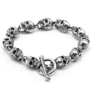 Pulsera de calavera estilo Gabber americano para pulsera Punk Vintage de plata Unisex, joyería de cobre de Hip-Hop audaz para chicos de moda - Product Image 1
