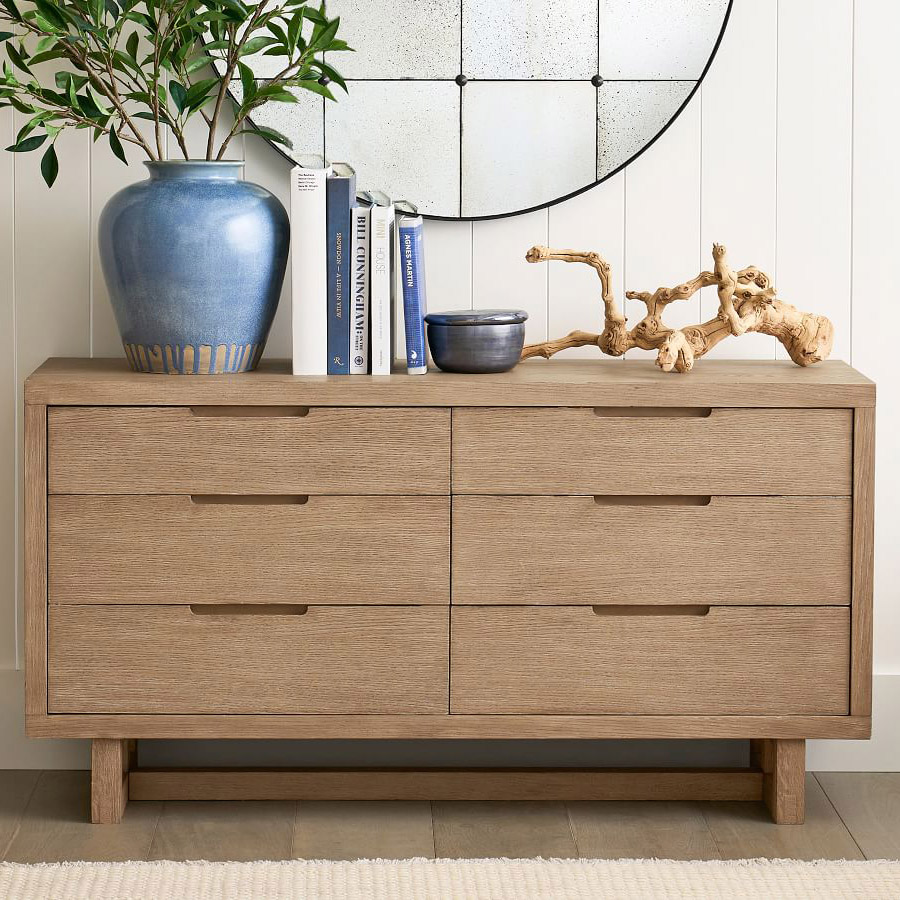 Hot selling contemporary modern oak wood home bedroom furniture wooden 6-drawer dresser