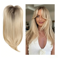 Perruque juive casher en cheveux humains Remy européens, perruque longue blonde cendrée à dentelle complète, racine brune, nouée à la main en Suisse, nœuds blanchis, pré-épilée