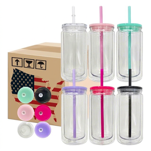 Mug de voyage en plastique transparent à double paroi sous vide, 12 oz intérieur, 16 oz extérieur, effet boule à neige, isolation thermique, écologique, avec paille pré-percée - Product Image 1