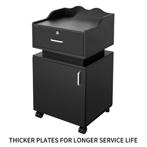 Black <b>Wood</b> Salon Trolley Barber Shop Utility Cart Beauty Studio Storage Stand with Drawer and Cabinet <b>Wheels</b> - Product Image 1