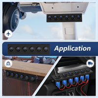 Panneau de 6 interrupteurs à bascule ronds 12V 20A 3 broches avec LED bleue, marche/arrêt, avec câblage pour voiture, marine, vente en gros, OEM, CE, ROHS