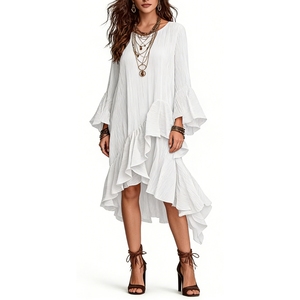 Abito Midi <span class=keywords><strong>Boho</strong></span> da Donna con Volant Asimmetrici e Orlo Asimmetrico - Moda Sehe - Product Image 3