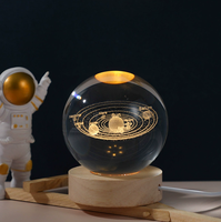 Lampe d'ambiance en cristal de verre avec boule de cristal, décoration de table créative en forme de soleil sculpté en 3D, base lumineuse