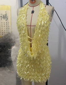 Gx25502 Phụ Nữ Quần Áo Nhà Cung Cấp Sexy Đường Phố Mặc Không Tay Halter <span class=keywords><strong>Sequin</strong></span> Tua Backless Tank Top Và Mini Váy 2 Mảnh Thiết Lập - Product Image 3