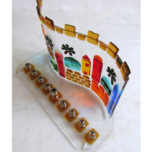 Candelabro de cristal fundido de Jerusalén Menorah, candelabro de cristal fundido hecho a mano para regalo de boda judío, candelabro de cristal fundido Mitzvah - Product Image 3