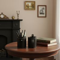 Boîte de rangement de luxe pour papeterie de bureau, fournitures de bureau multifonctionnelles, porte-stylo rond en cuir PU, conteneur à stylos détachable