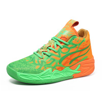 Zapatillas de Baloncesto Profesionales para Hombre 2026, Zapatillas Deportivas de Caña Alta con Malla y Absorción de Impactos, Diseño Gráfico de Llama Azul y Roja, Calzado de Entrenamiento