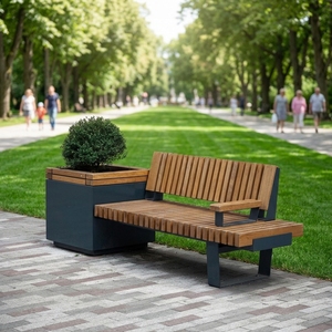 Panca da esterno in acciaio Corten con fioriera integrata, seduta per parchi e spazi pubblici e commerciali - Product Image 1