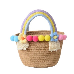 Straw woven bag, Korean niche bag, <b>handbag</b>, women's cotton rope woven bag, beach bag, dopamine color - Product Image 5