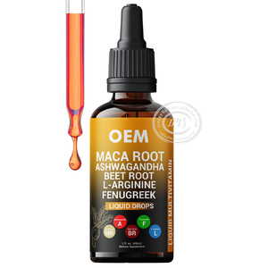 Marque privée Gouttes liquides de racine de maca biologique avec Ashwagandha Racine de betterave fenugrec L-arginine Multivitamine liquide pour femmes hommes - Product Image 1