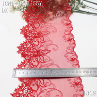 Bordure en dentelle de tulle rouge brodée, encaje, 18 cm, voile, soluble dans l'eau, paillettes métalliques, broderie florale, dentelle pour vêtements féminins