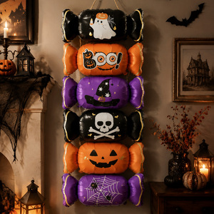 Palloncini in Foil a Forma di Caramella Arancioni, Viola e Neri per Decorazioni Atmosferiche per Feste di Halloween - Product Image 6