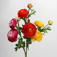 Bunga Ranunculus Asiaticus Buatan 3 Kuntum, Sentuhan Asli, Bahan Sutra, untuk Dekorasi Pernikahan, Rumah & Pesta