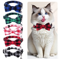 Noeud papillon pour chat et chien avec clochette, réglable, en polyester à carreaux, été et hiver, pour chiens et chats