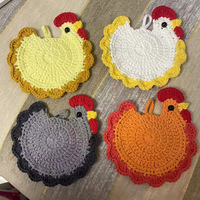 Sous-verres isolants en laine au crochet faits main, motif poussin créatif, forme irrégulière, décoration de bureau DIY