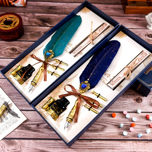 Boîte cadeau de luxe personnalisée avec logo, bleue, pour stylo plume, plume de dinde, gemme, pour les pratiquants de la calligraphie - Product Image 2