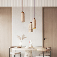 Lustres suspendus pour petite salle de bain en pierre naturelle travertin Wabi Sabi, LED, hauteur réglable