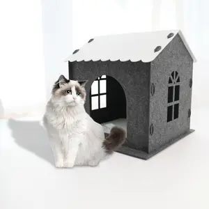 屋内猫の家のための隠れ家スプライシングフェルト猫洞窟ベッド猫ヴィラ