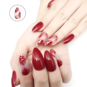 2020 Nieuwe Komende Red Custom Druk Op Stiletto Nail Tips 3D Goudfolie Gel Fake Acryl Nagels Voor Meisjes