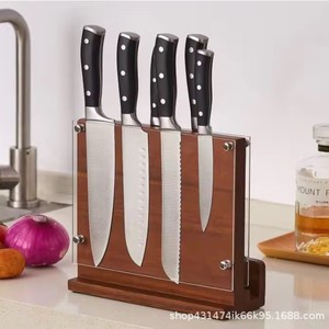 Porte-couteaux magnétique double face en bois simple, support à couteaux de cuisine multifonctionnel, porte-couteaux en bois pratique pour la maison - Product Image 2