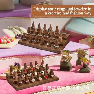 Wooden Ring Rack Walnut Wood Desktop Display Stand Jewelry Storage Organizer - Product Image 5