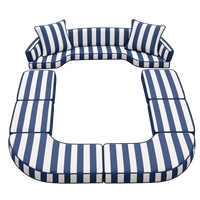 Ensemble de coussins de siège de bateau épais en mousse haute densité, résistant à l'eau, protection UV, rayures marine et blanches, avec passepoil exquis