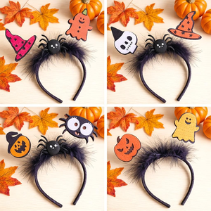 Diadema <span class=keywords><strong>de</strong></span> Halloween <span class=keywords><strong>de</strong></span> estilo europeo-americano para mujer, <span class=keywords><strong>con</strong></span> sombrero <span class=keywords><strong>de</strong></span> <span class=keywords><strong>bruja</strong></span> <span class=keywords><strong>de</strong></span> dibujos animados, fantasma, araña, <span class=keywords><strong>plumas</strong></span> y peluche, ¡gran éxito transfronterizo! - Product Image 1