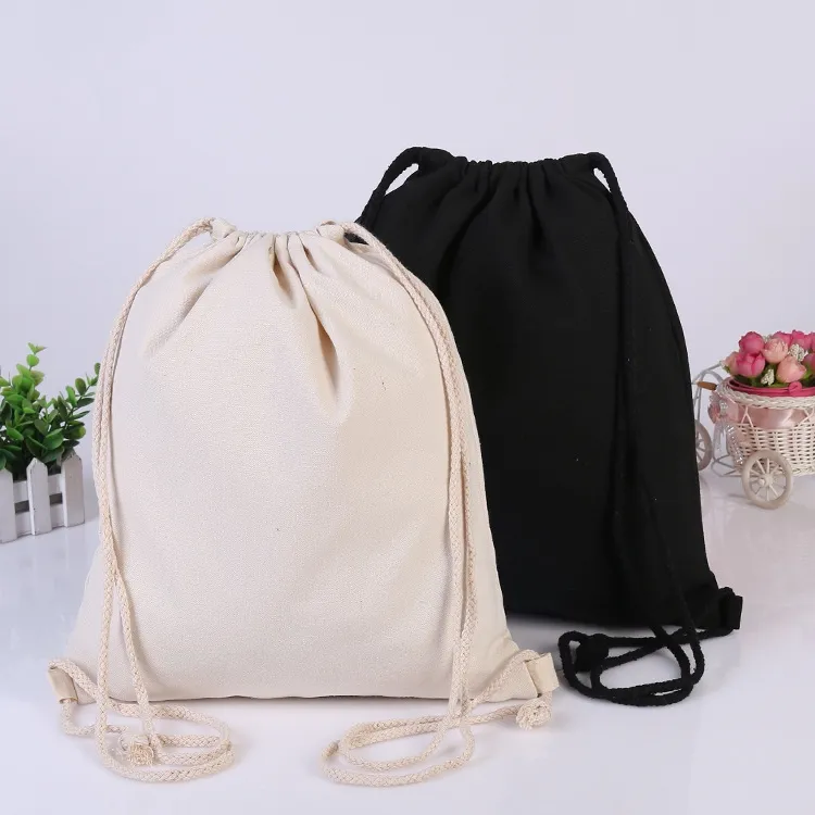 Custom Plain drawstr Bag backpack cotton canvas drawstring bag