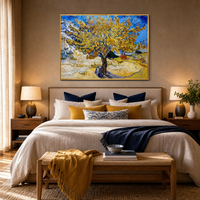 Décoration Murale en Aluminium Doré Mat, Arbre Doré de Van Gogh, Grande Peinture Classique de Luxe pour la Décoration de la Maison