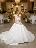 Nouvelle Robe de Mariée Florale 3D Sans Bretelles 2026, Robe de Bal en Dentelle Lourde avec Longue Traîne, Robe de Mariée Élégante pour Mariage