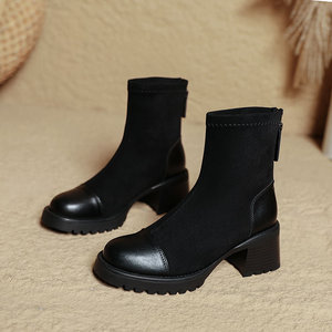 Moda stivali con tacco da <span class=keywords><strong>donna</strong></span> <span class=keywords><strong>scarpe</strong></span> con tacco alto <span class=keywords><strong>stivaletti</strong></span> da giorno eleganti tacco alto in pelle sintetica stivali corti da esterno per le donne - Product Image 1