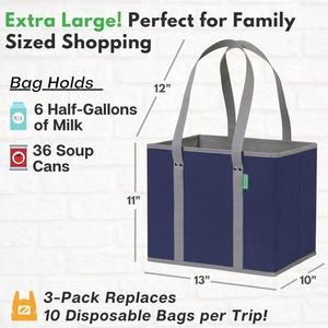 Heavy Duty Reusable Large Non-woven Grocery Bag <b>Foldable</b> Shopping <b>Cart</b> Organizer 3 Pack - Product Image 4