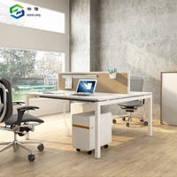 Elegante Tavolo da Ufficio Commerciale con Struttura in Metallo e Piano in Legno, Postazione di Lavoro Doppia con Scrivania per Computer