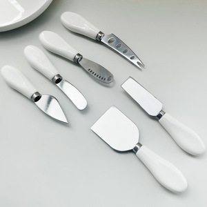 Ceramic Handle <b>Cheese</b> Knife <b>Set</b> 6 Pieces Polished Blade For Butter Spreading And Serving - Product Image 4