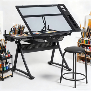Bureau de <span class=keywords><strong>dessin</strong></span> avec plateau en verre transparent, porte-crayons, 2 tiroirs, <span class=keywords><strong>table</strong></span> de <span class=keywords><strong>dessin</strong></span> d'<span class=keywords><strong>architecte</strong></span> pour étudiants - Product Image 4
